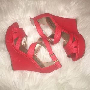 Rich orange stacked wedge sandals